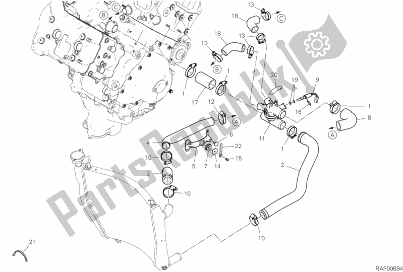 All parts for the Cooling Circuit of the Ducati Streetfighter V4 S USA 1103 2020